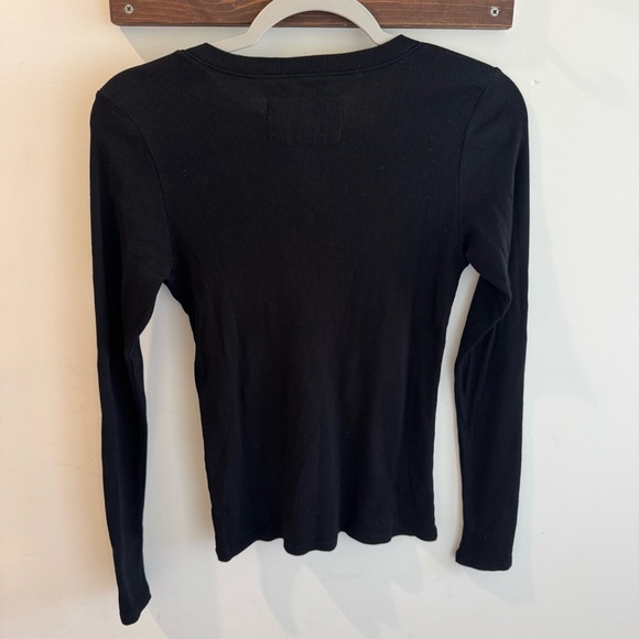 Nili Lotan Jordan Jet Black Ribbed Henley Top Small - Picture 7 of 8